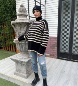 Striped Black Winter Pullover