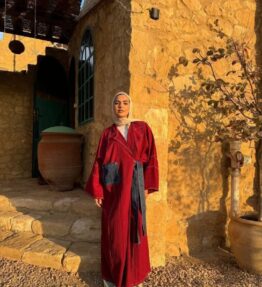 Burgundy X Denim Long Cardigan